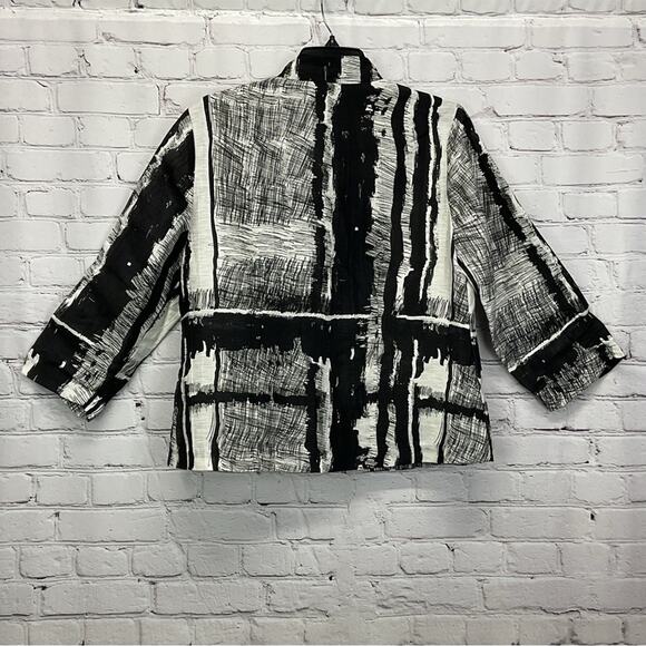 Chico's Linen Blend Blazer Women's Size 1 (S/8) Black/White Abstract Lightweight - Picture 10 of 11